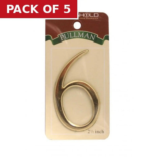 Centurion 2 1/2" Gold Effect Pullman Numeral 6 - Pack of 5