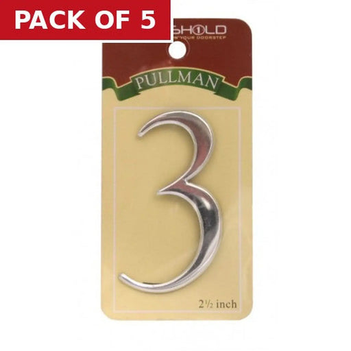 Centurion 2 1/2" Silver Effect Pullman Numeral 3 - Pack of 5