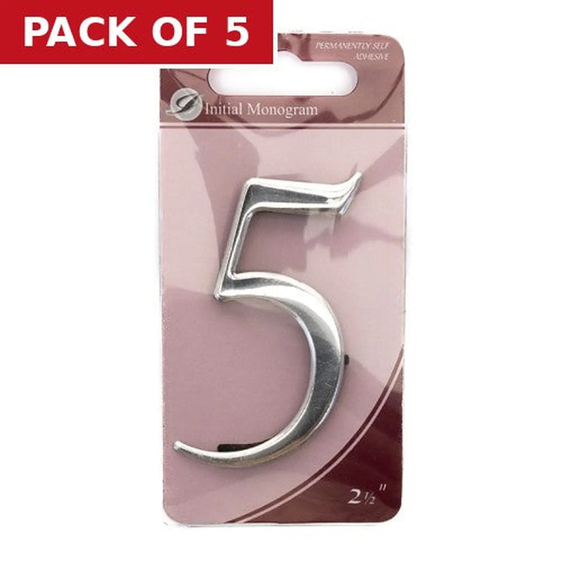 Centurion 2 1/2" Silver Effect Pullman Numeral 5 - Pack of 5