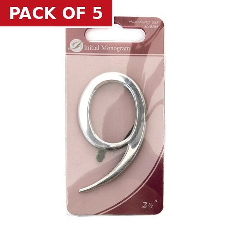 Centurion 2 1/2" Silver Effect Pullman Numeral 9 - Pack of 5