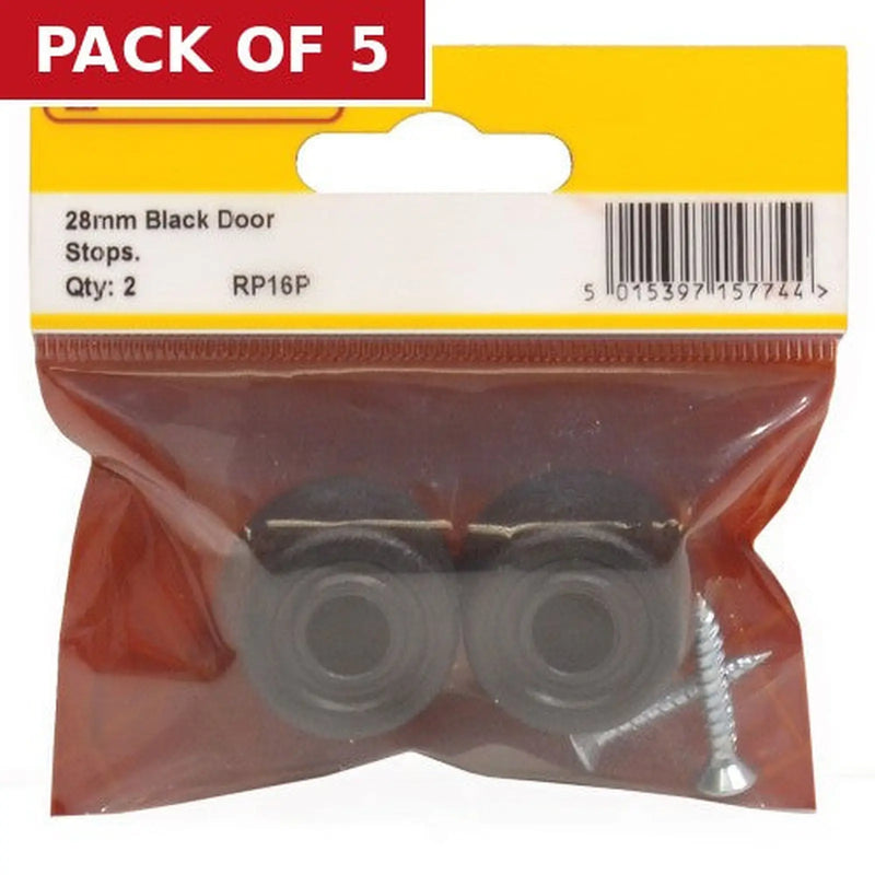 Centurion 28mm Black Plastic Door Stop (Pack of 2) - Pack of 5