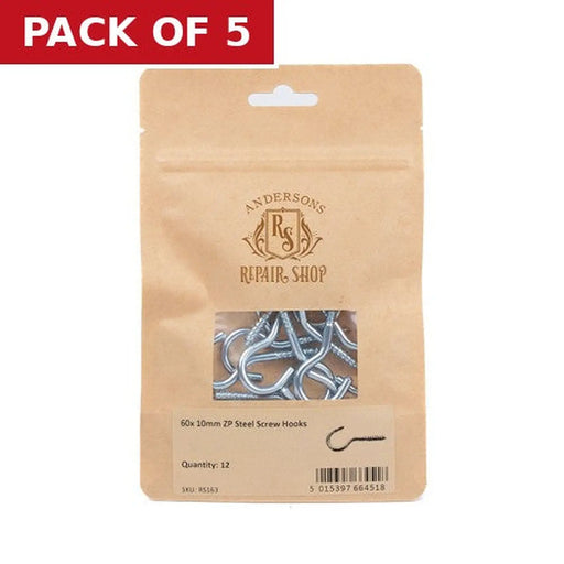 Centurion Repair Shop Zinc Plated Steel Screw Hook - 60 x 10mm - 12pk - Pack of 5