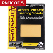 Centurion Abrasives Sandpaper Sheets, Extra Fine 00/240 Grit - Pack of 5