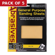 Centurion Abrasives Sandpaper Sheets, Fine 0/180 Grit - Pack of 5
