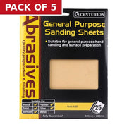 Centurion Abrasives Sandpaper Sheets, Medium 1/120 Grit - Pack of 5