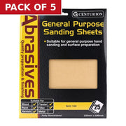 Centurion Abrasives Sandpaper Sheets, Medium 1½ / 100 grit - Pack of 5