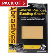 Centurion Abrasives Sandpaper Sheets, Coarse S2 / 50 grit - Pack of 5
