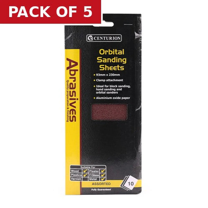 Centurion Abrasives Orbital Sanding Sheets, Assorted 93mm x 230mm (Pack of 10) - Pack of 5