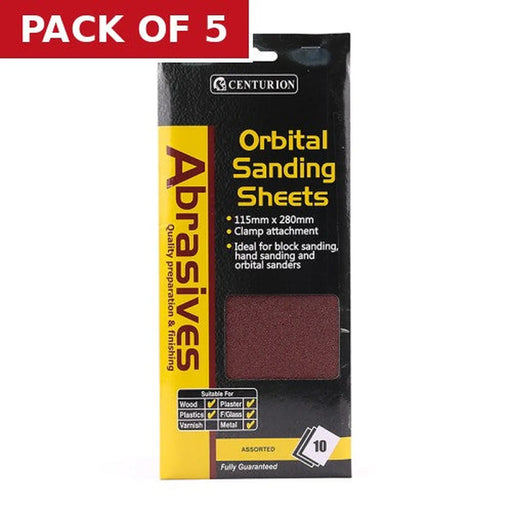 Centurion Abrasives Orbital Sanding Sheets, Assorted 115mm x 280mm (Pack of - Pack of 5