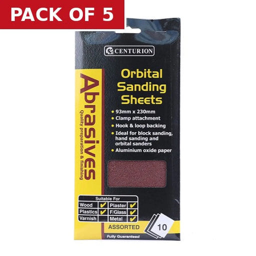 Centurion Abrasives Hook and Loop Orbital Sanding Sheets, Assorted 115mm x - Pack of 5