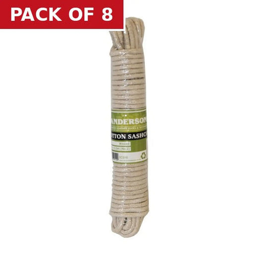 Centurion Waxed Cotton Sash Cord, 5mm x 12.5m (No 2) - Pack of 8