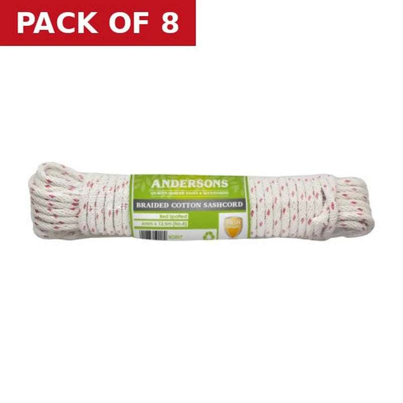 Centurion Red Spot Braided Cotton Sash Cord Hank, 6mm x 12.5m (No 8) - Pack of 8