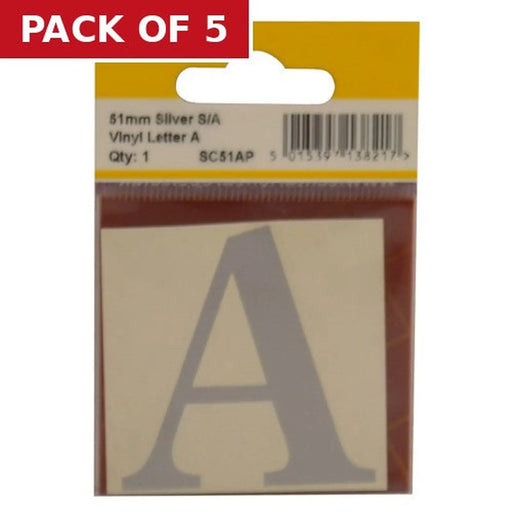 Centurion 51mm Silver Traditional Oldstyle Font Vinyl Letter A - Pack of 5