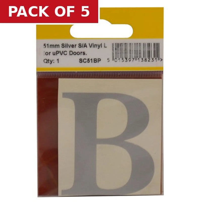 Centurion 51mm Silver Traditional Oldstyle Font Vinyl Letter B - Pack of 5
