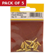 Centurion 1/2" x 6 Slotted Brass Woodscrew - Countersunk Head - (Pack of 16) - Pack of 5