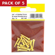 Centurion 3/4" x 6 Slotted Round Head Woodscrew - Solid Brass - (Pack of 14) - Pack of 5