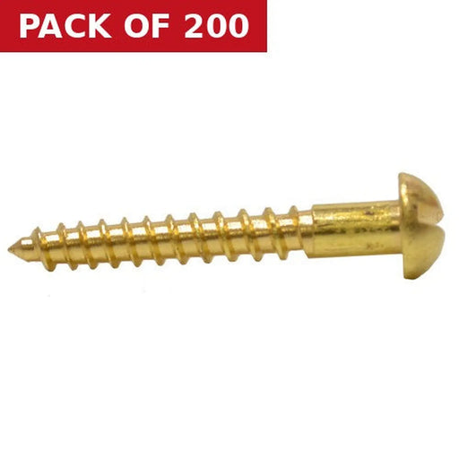 Centurion 1" x 6 Slotted Round Head Woodscrew - Solid Brass - (200)