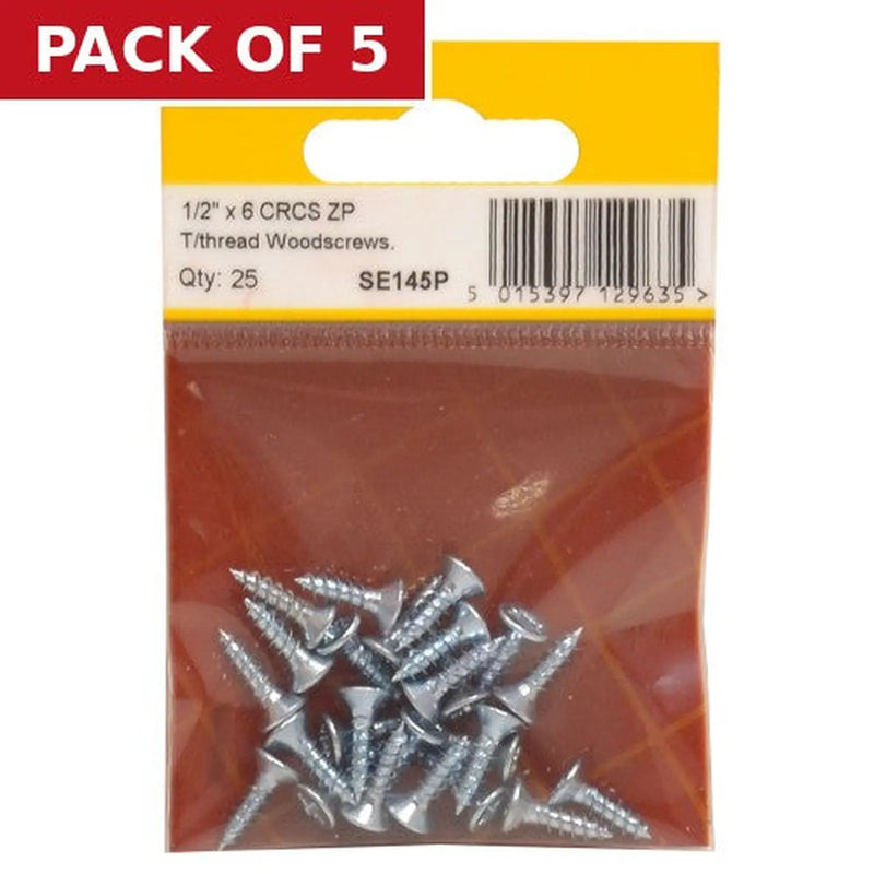 Centurion 1/2" x 6 ZP Cross Recessed Hardened Twin Thread Woodscrews with - Pack of 5
