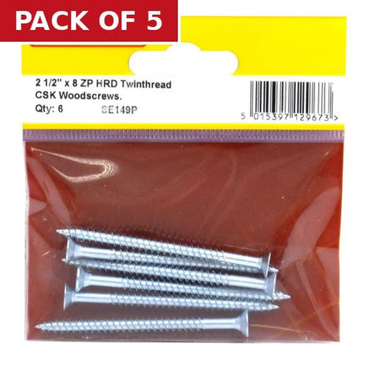 Centurion 2 1/2" x 8 ZP Cross Recessed Hardened Twin Thread Woodscrews with - Pack of 5