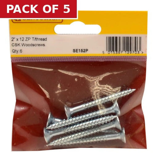Centurion 2" x 12 ZP Cross Recessed Hardened Twin Thread Woodscrews with - Pack of 5
