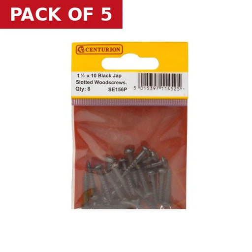 Centurion 1 1/2" x 10 Pozi Black Round Head Woodscrews (Pack of 8) - Pack of 5