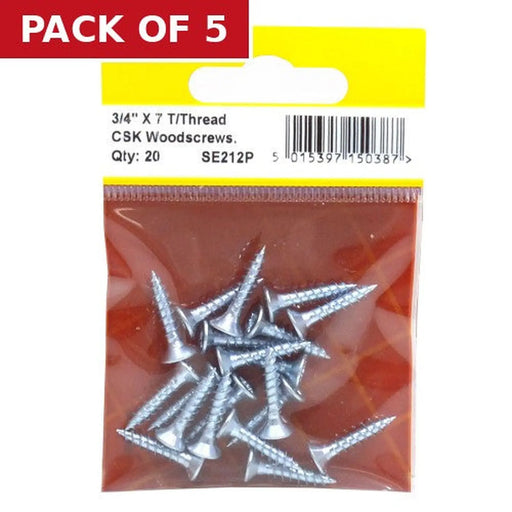 Centurion 3/4" x 7 ZP Cross Recessed Hardened Twin Thread Woodscrews with - Pack of 5