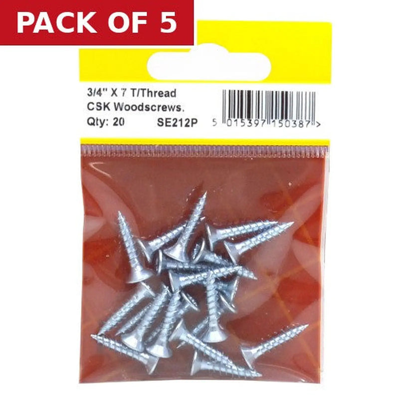 Centurion 3/4" x 7 ZP Cross Recessed Hardened Twin Thread Woodscrews with - Pack of 5