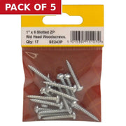 Centurion 1" x 6 ZP Round Head Woodscrews (Pack of 17) - Pack of 5
