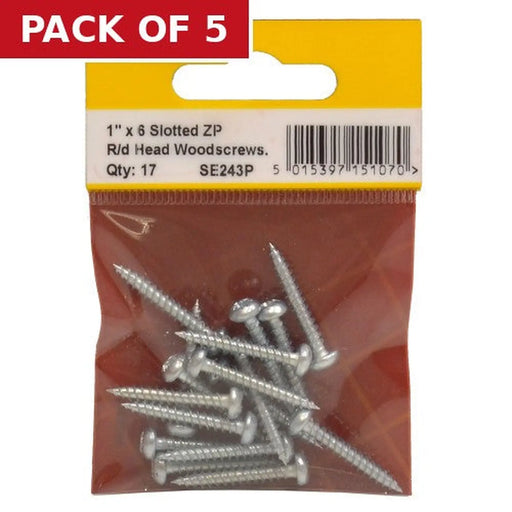 Centurion 1" x 6 ZP Round Head Woodscrews (Pack of 17) - Pack of 5