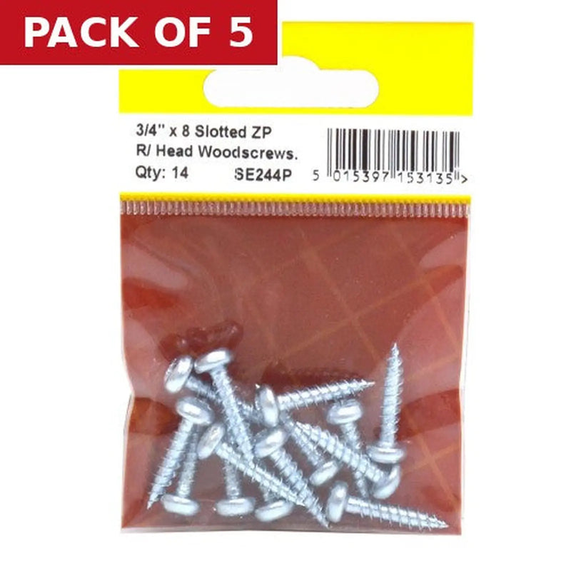Centurion 3/4" x 8 ZP Round Head Woodscrews (Pack of 14) - Pack of 5