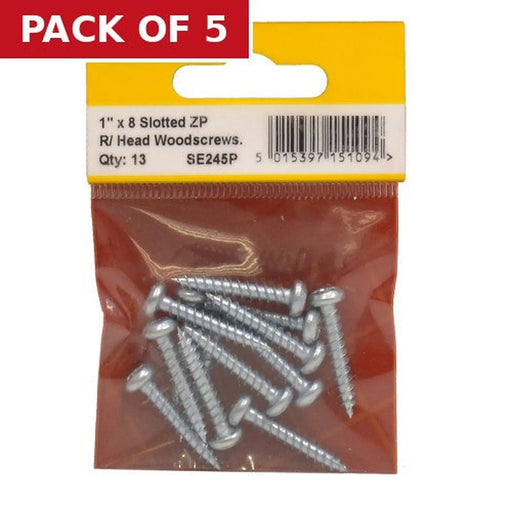 Centurion 1" x 8 ZP Round Head Woodscrews (Pack of 13) - Pack of 5