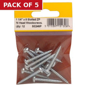 Centurion 1 1/4" x 8 ZP Round Head Woodscrews (Pack of 12) - Pack of 5