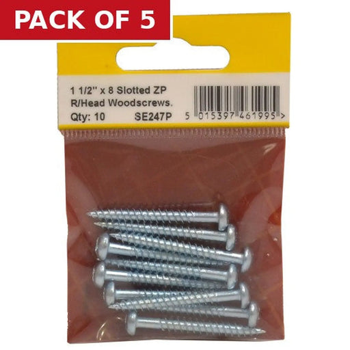 Centurion 1 1/2" x 8 ZP Round Head Woodscrews (Pack of 10) - Pack of 5
