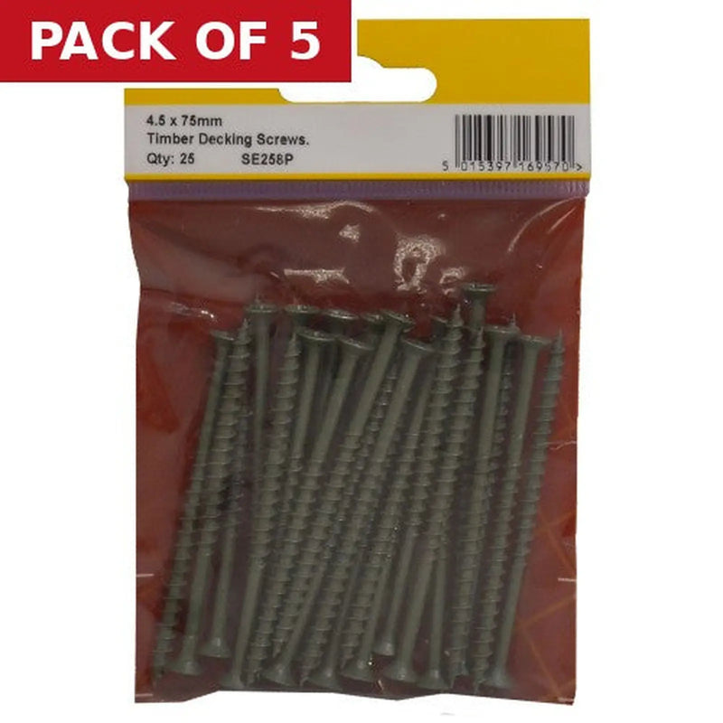 Centurion Timber Decking Screws  - 75mm x 4.5mm - Green - (Pack of 25) - Pack of 5