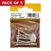 Centurion 40mm White Poly Head Nails (Pack of 10) - Pack of 5