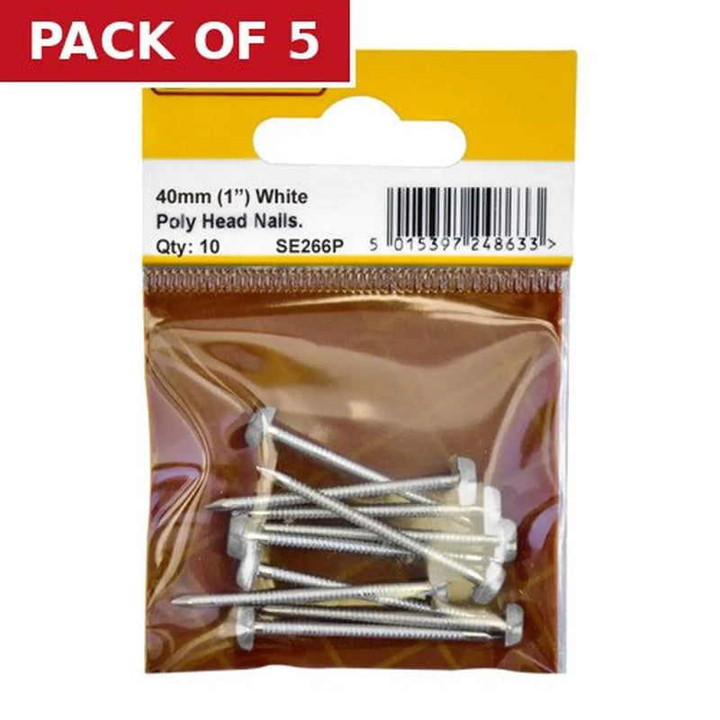 Centurion 40mm White Poly Head Nails (Pack of 10) - Pack of 5