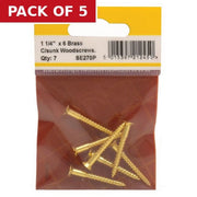 Centurion 1 1/4" x 6 Slotted Brass Woodscrew - Countersunk Head - (Pack of 7) - Pack of 5