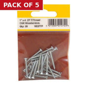 Centurion 1" x 4 ZP Cross Recessed Hardened Twin Thread Woodscrews with - Pack of 5