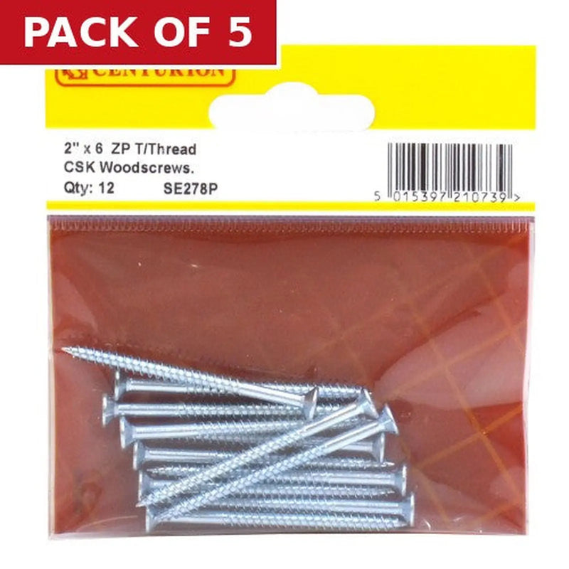 Centurion 2" x 6 ZP Cross Recessed Hardened Twin Thread Woodscrews with - Pack of 5