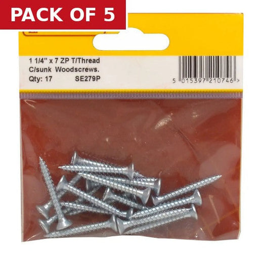 Centurion 1 1/4" x 7 ZP Cross Recessed Hardened Twin Thread Woodscrews with - Pack of 5