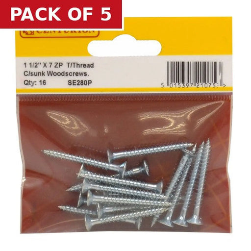 Centurion 1 1/2" x 7 ZP Cross Recessed Hardened Twin Thread Woodscrews with - Pack of 5