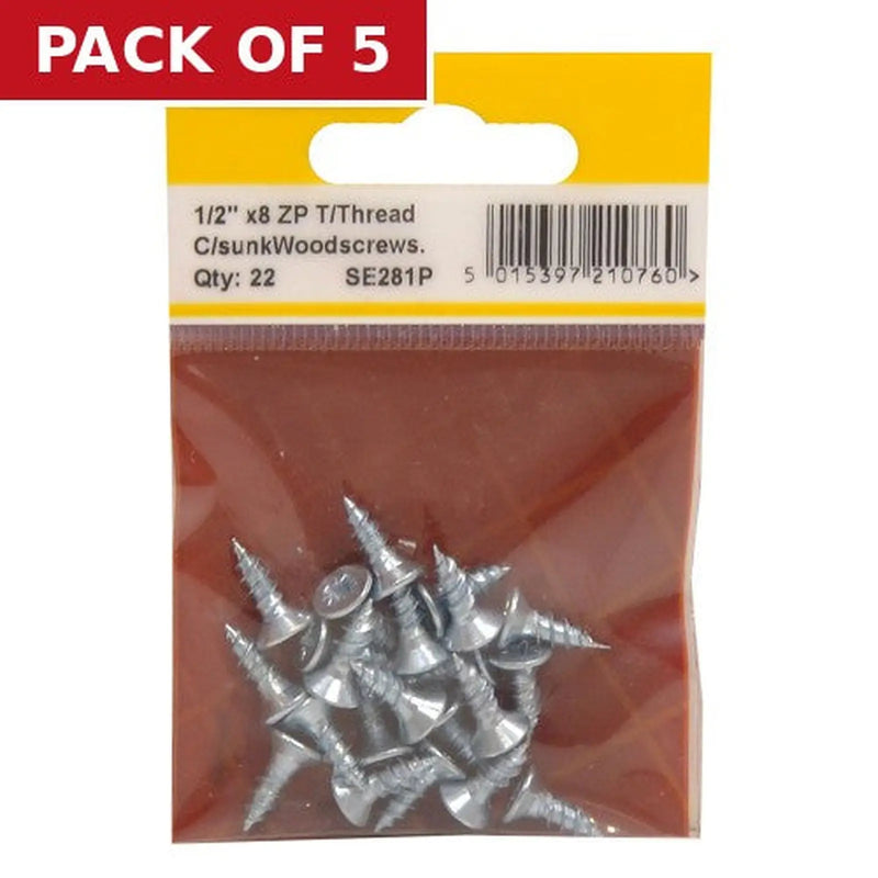 Centurion 1/2" x 8 ZP Cross Recessed Hardened Twin Thread Woodscrews with - Pack of 5