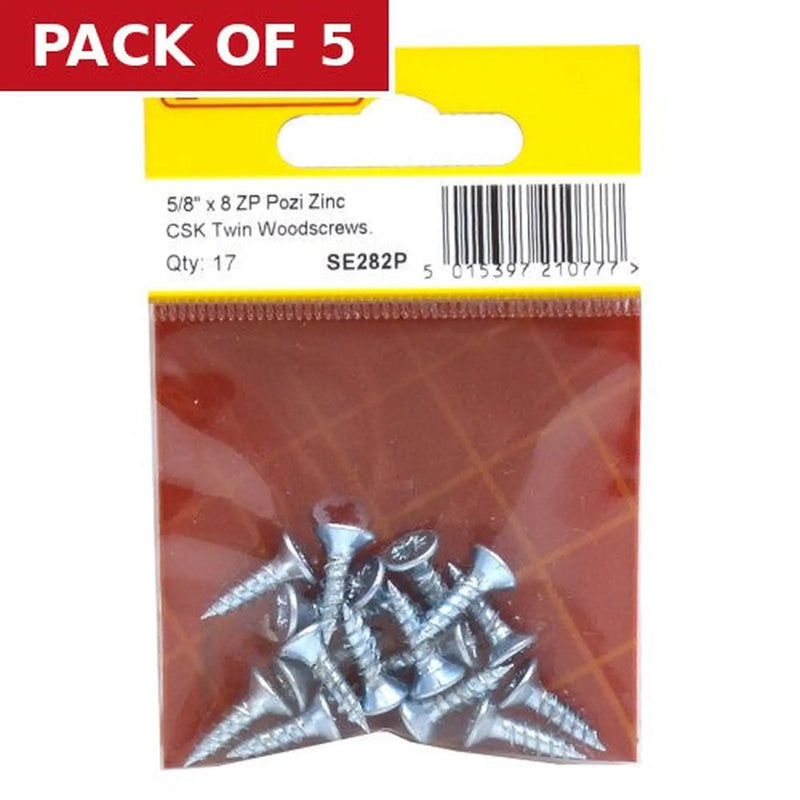 Centurion 5/8" x 8 ZP Cross Recessed Hardened Twin Thread Woodscrews with - Pack of 5