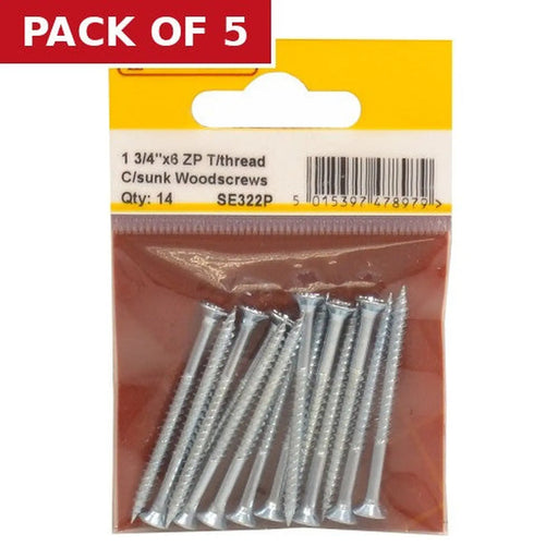 Centurion 1 3/4" x 6 ZP Cross Recessed Hardened Twin Thread Woodscrews with - Pack of 5