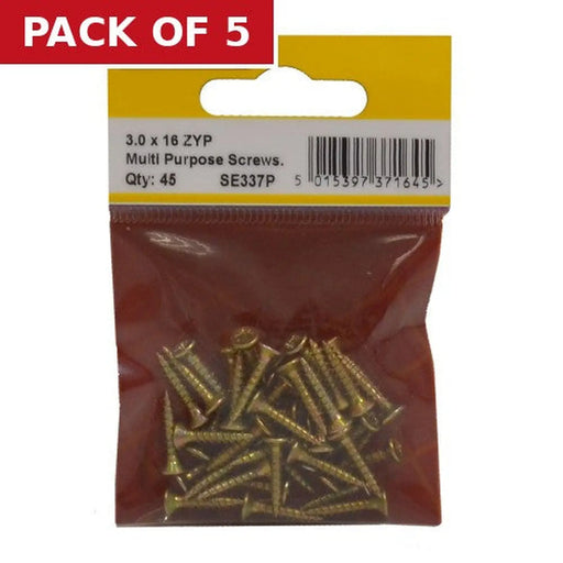 Centurion 3mm x 16mm ZYP Multi Purpose Single Thread Countersunk Pozi Screws - Pack of 5