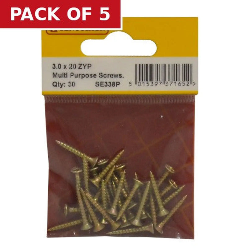 Centurion 3mm x 20mm ZYP Multi Purpose Single Thread Countersunk Pozi Screws - Pack of 5