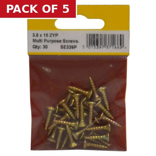 Centurion 3.5mm x 15mm ZYP Multi Purpose Single Thread Countersunk Pozi - Pack of 5