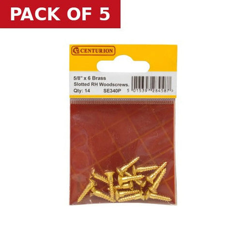 Centurion 5/8" x 6 Slotted Raised Head Woodscrew - Brass - (Pack of 14) - Pack of 5