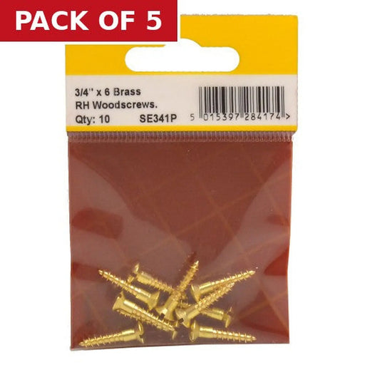 Centurion 3/4" x 6 Slotted Raised Head Woodscrew - Brass - (Pack of 10) - Pack of 5