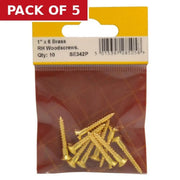Centurion 1" x 6 Slotted Raised Head Woodscrew - Brass - (Pack of 10) - Pack of 5